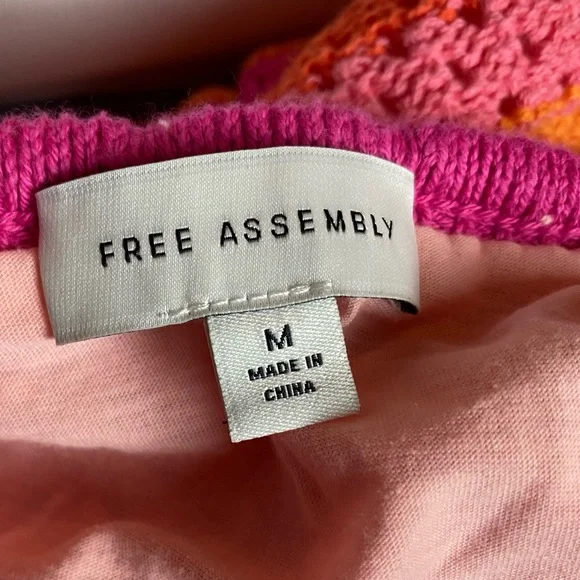 Free Assembly Striped Pink & Orange Sleeveless Crochet Mini Dress Women’s Medium - Picture 8 of 10